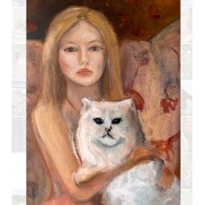 The Girl and the Cat Solomon - original oil painting  on canvas 60*80 см by Ukrainian artist Marina Stognieva